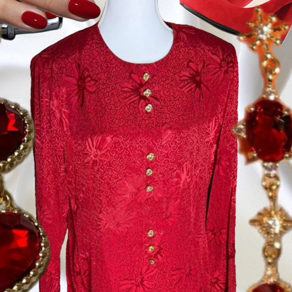 R&M Richards Red Blouse with Gold Buttons